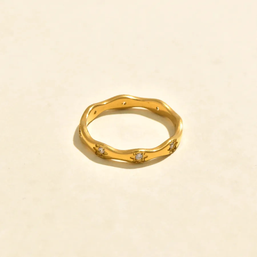 Gold Plated Pearl Zircon Wave Ring