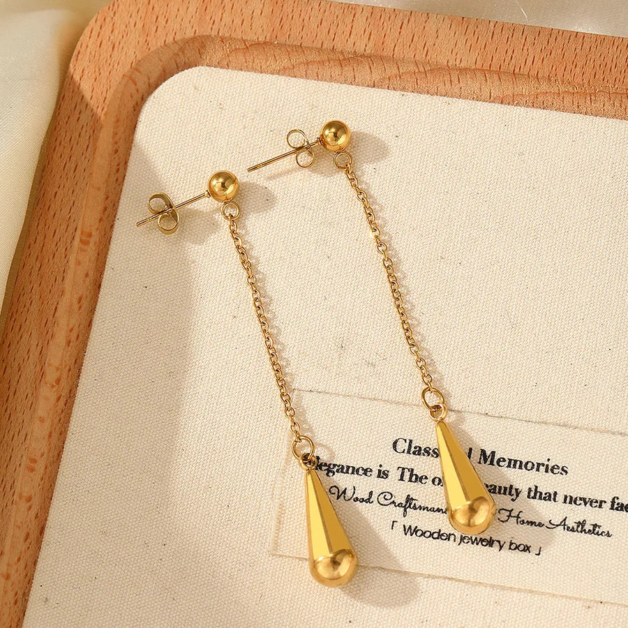 Gold Plated Stainless Steel Water Drop Earrings