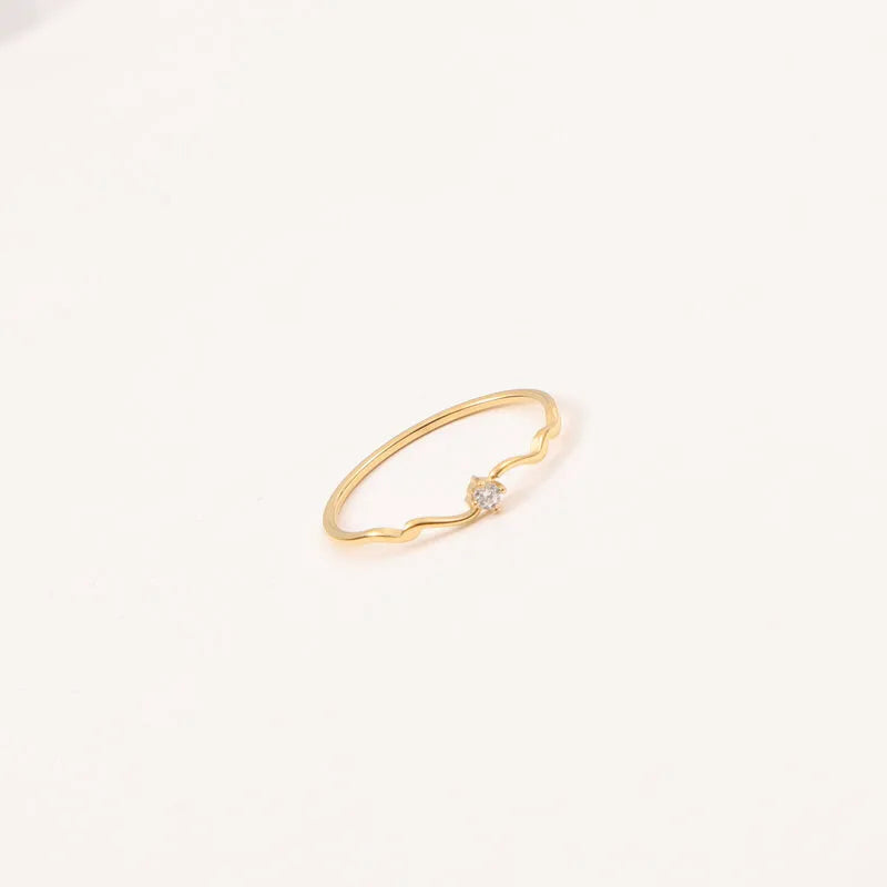 Gold Plated Titanium Wave Ring with Zirconia