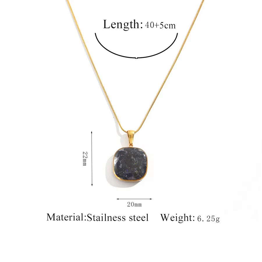 Natural Stone Heart Pendant Necklace Dark Blue Square Necklace