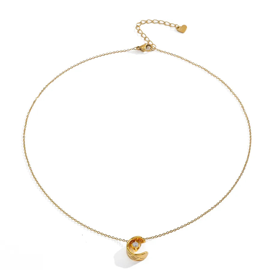 Gold C-Shaped Diamond Pendant Necklace