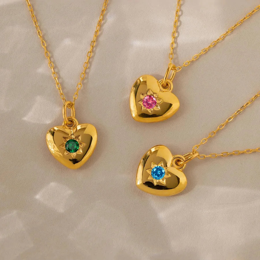 14K Gold Heart Birthstone Necklace for Women