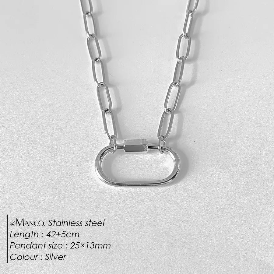 Geometric Pearl Stainless Steel Pendant Necklace XNL0049 Steel Color