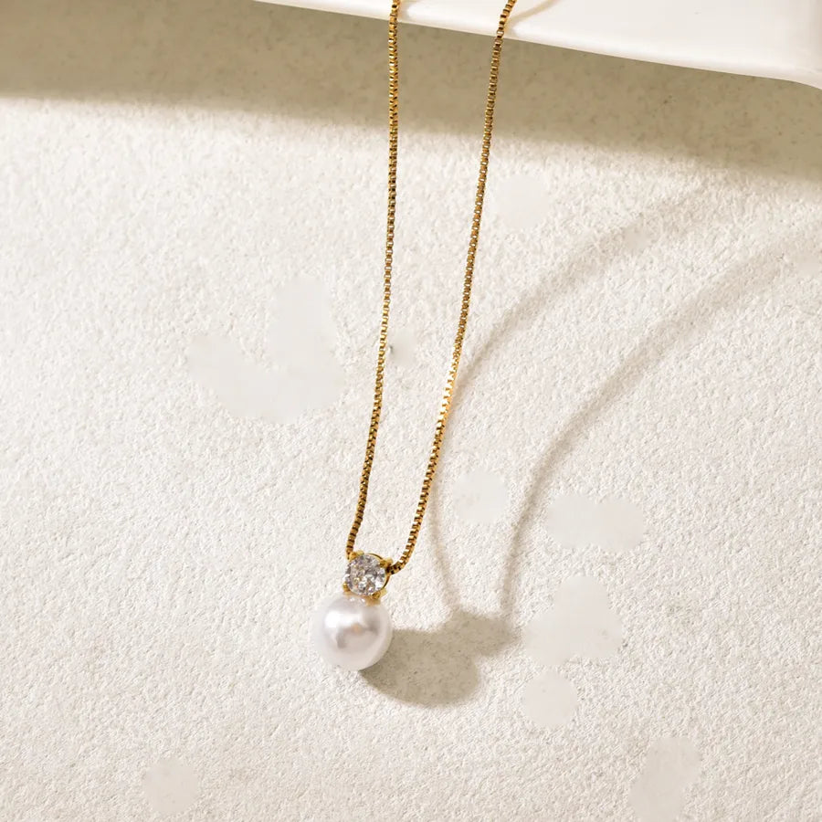 Gold Pearl Zircon Pendant Necklace for Women Gold Necklace