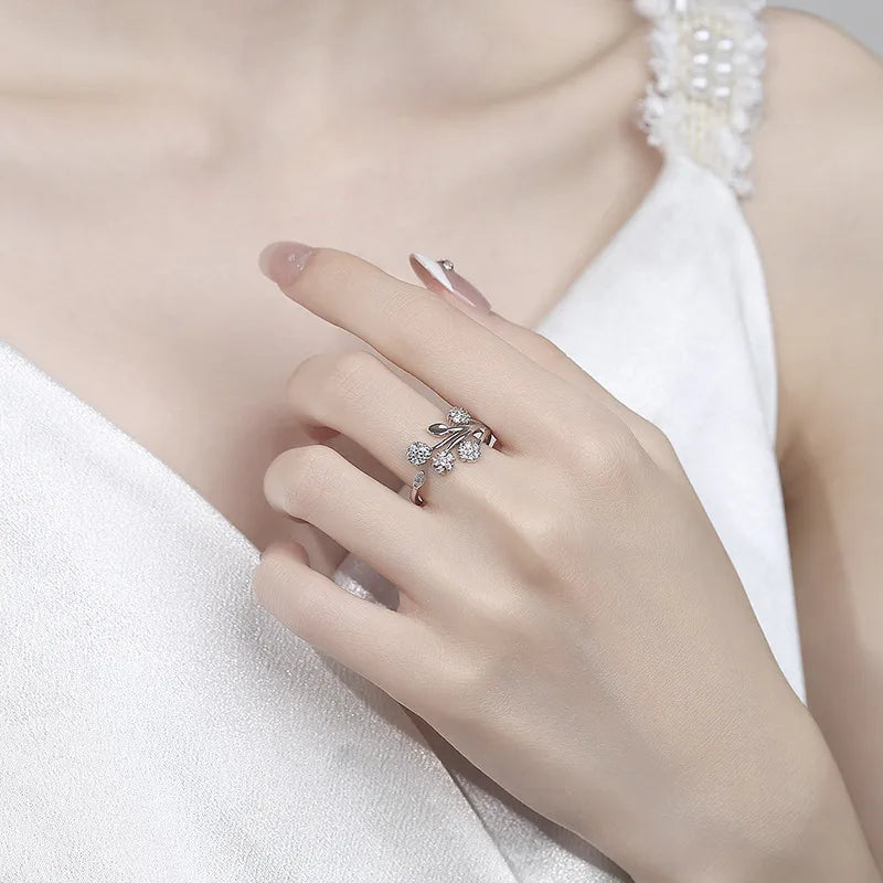 Sterling Silver Leaf & Flower Open Ring