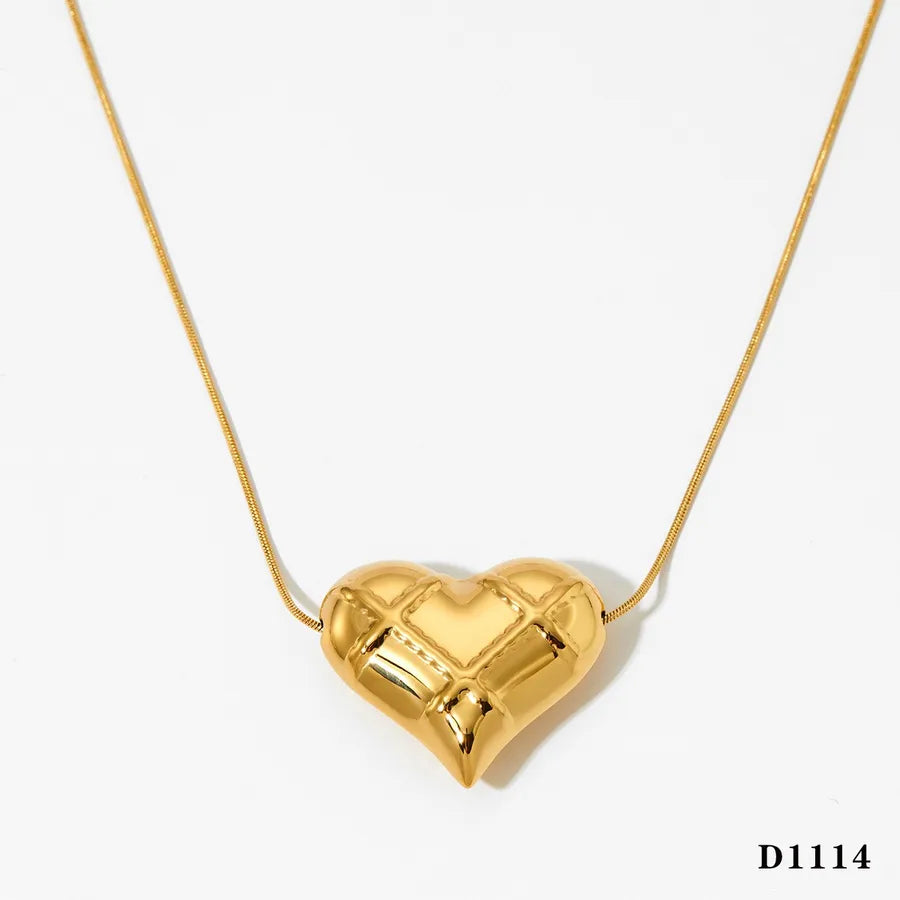 Stainless Steel Heart Pendant Necklace for Women 金色项链D1114
