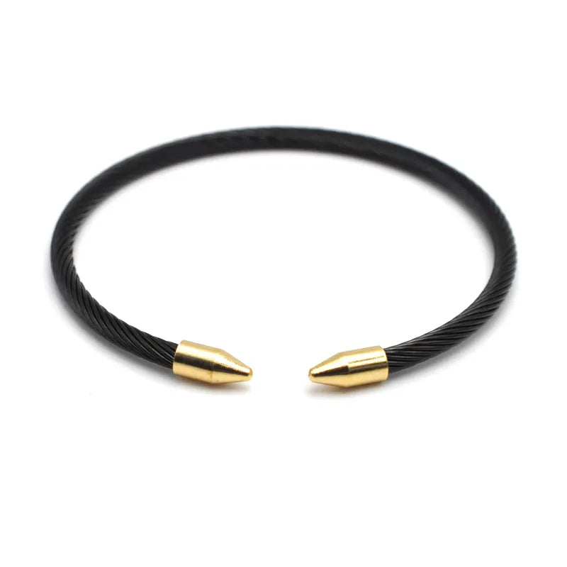 Gold Titanium Steel Wire Rope Bracelet Black Gold Head