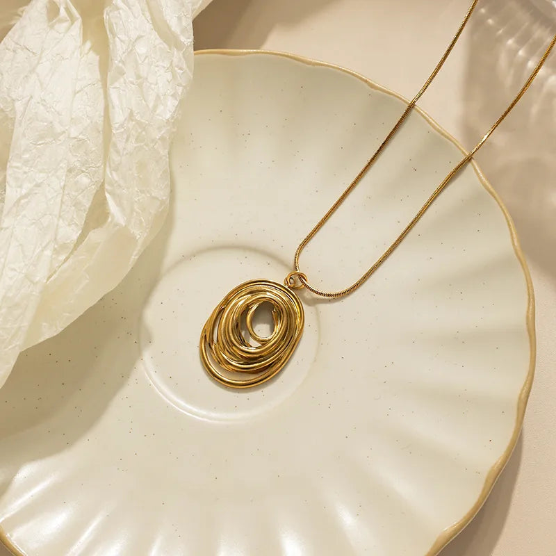 Gold Geometric Spiral Pendant Necklace