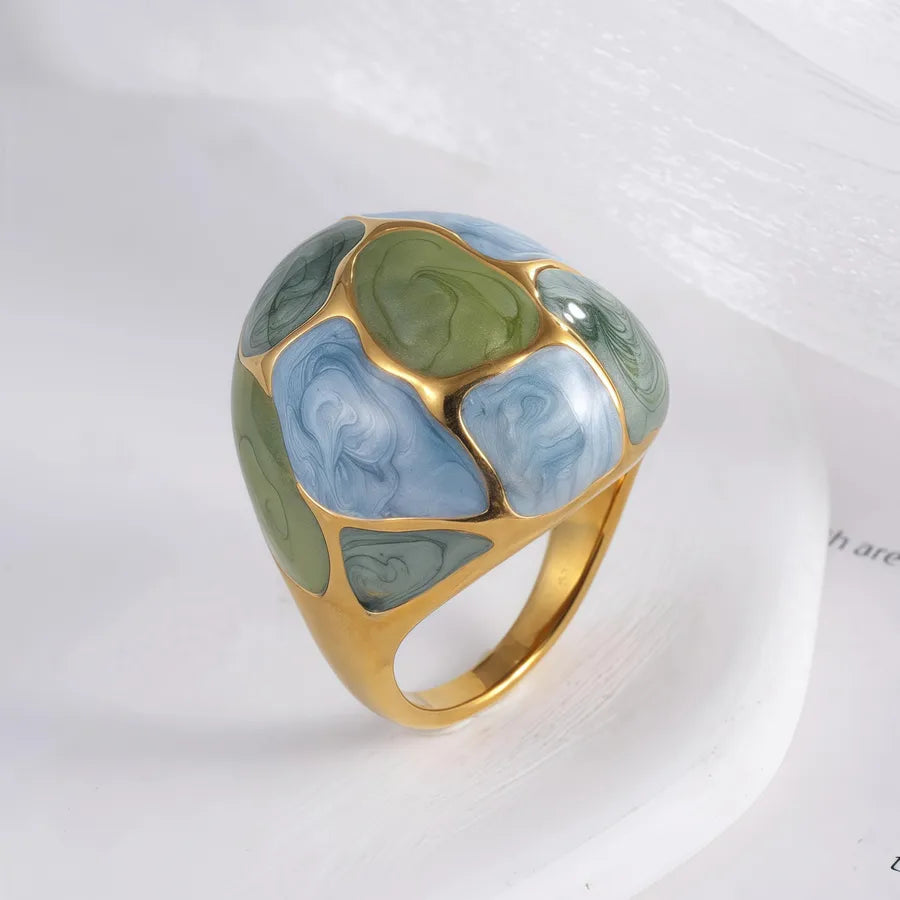 Geometric Enamel Ball Stainless Steel Ring