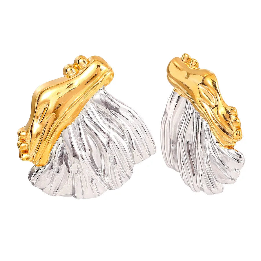 Gold Leaf Textured Stainless Steel Earrings