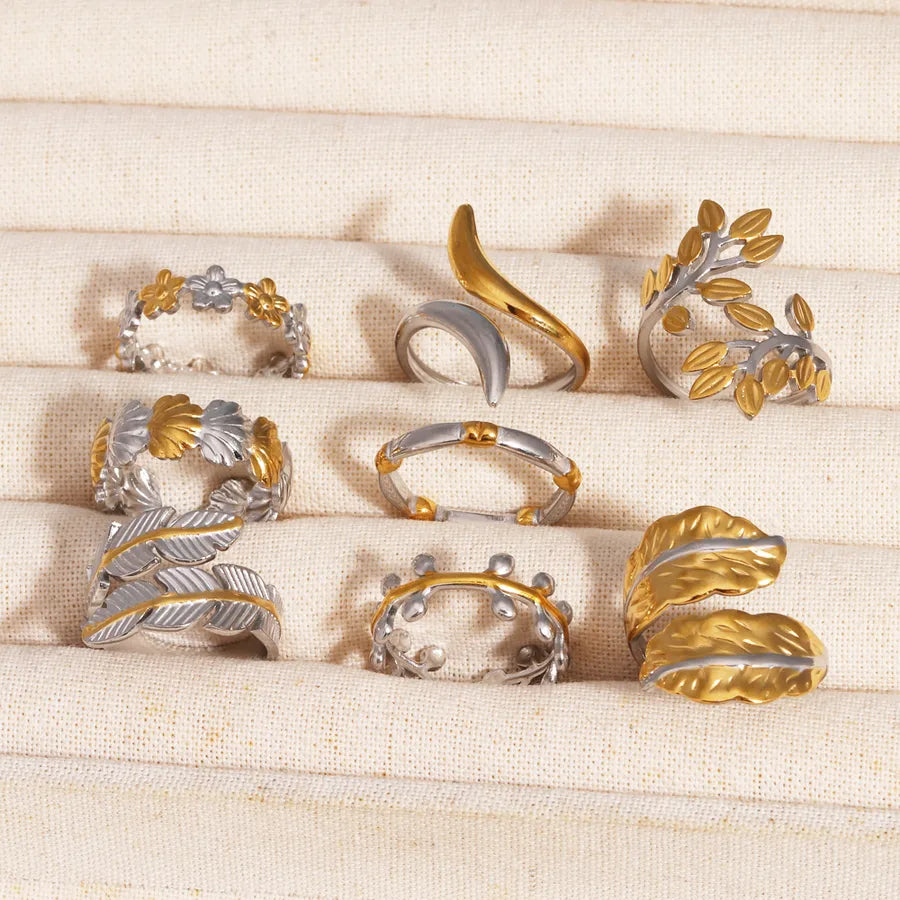 Unisex Adjustable Stainless Steel Leaf Ring