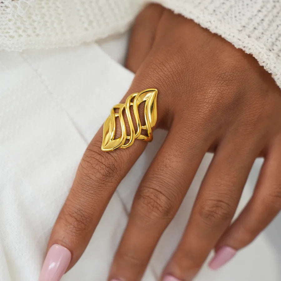 18K Gold Plated Retro Open Ring for Women