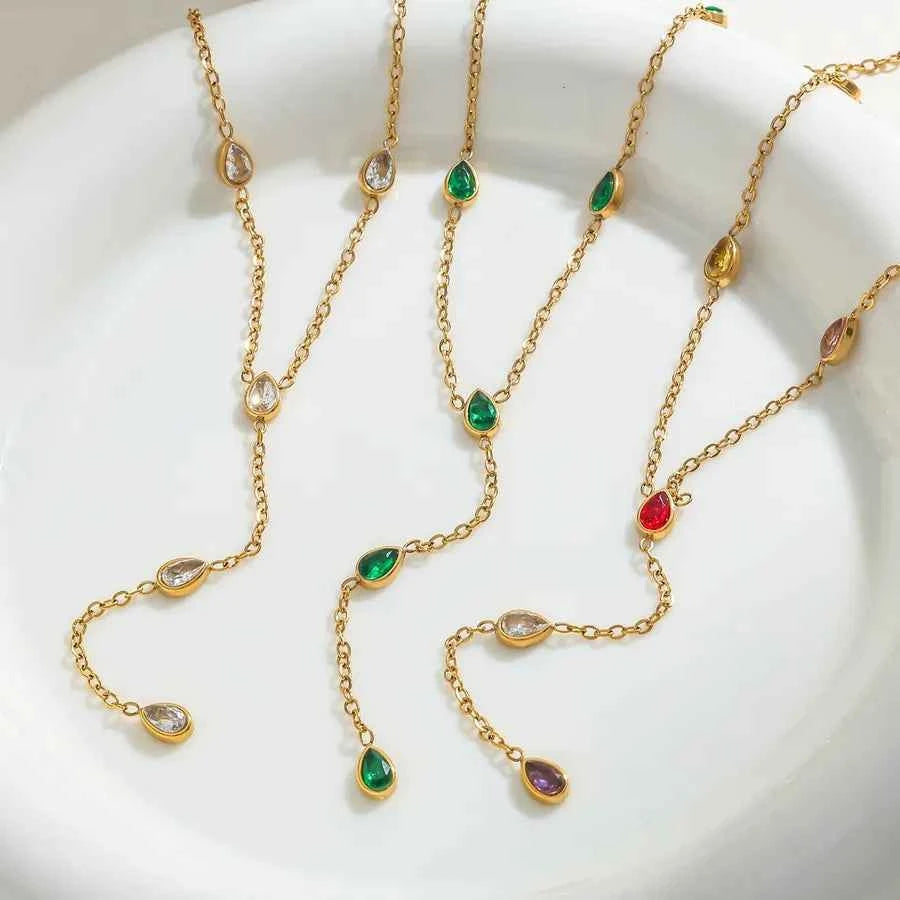 18K Gold Water Drop Zircon Stainless Steel Necklace