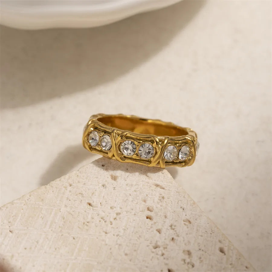 Gold Plated Stainless Steel Zircon Ring for Women