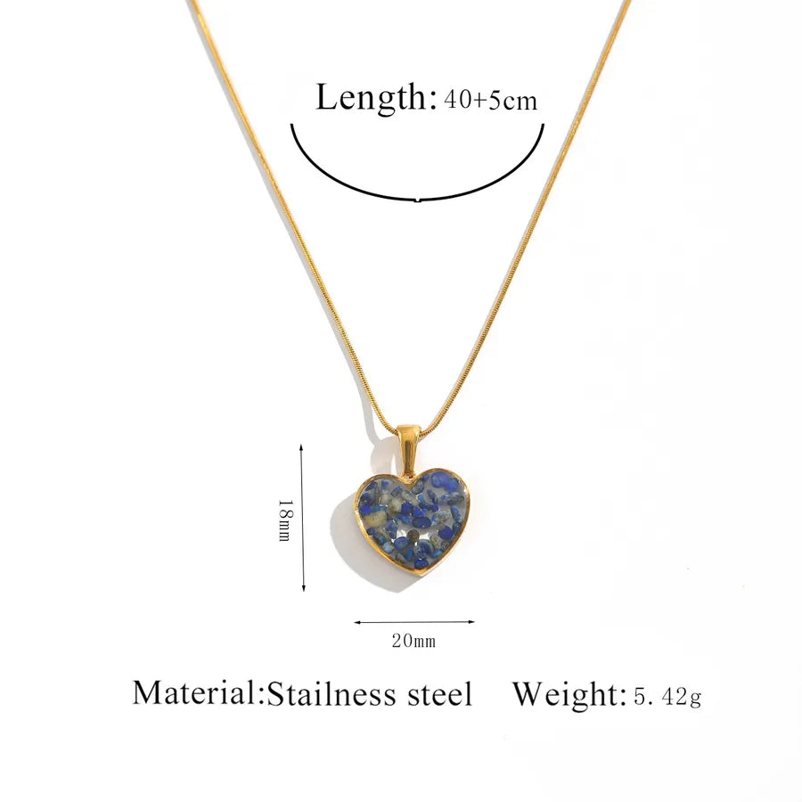 Geometric Stainless Steel Pendant Necklace Blue Heart Necklace