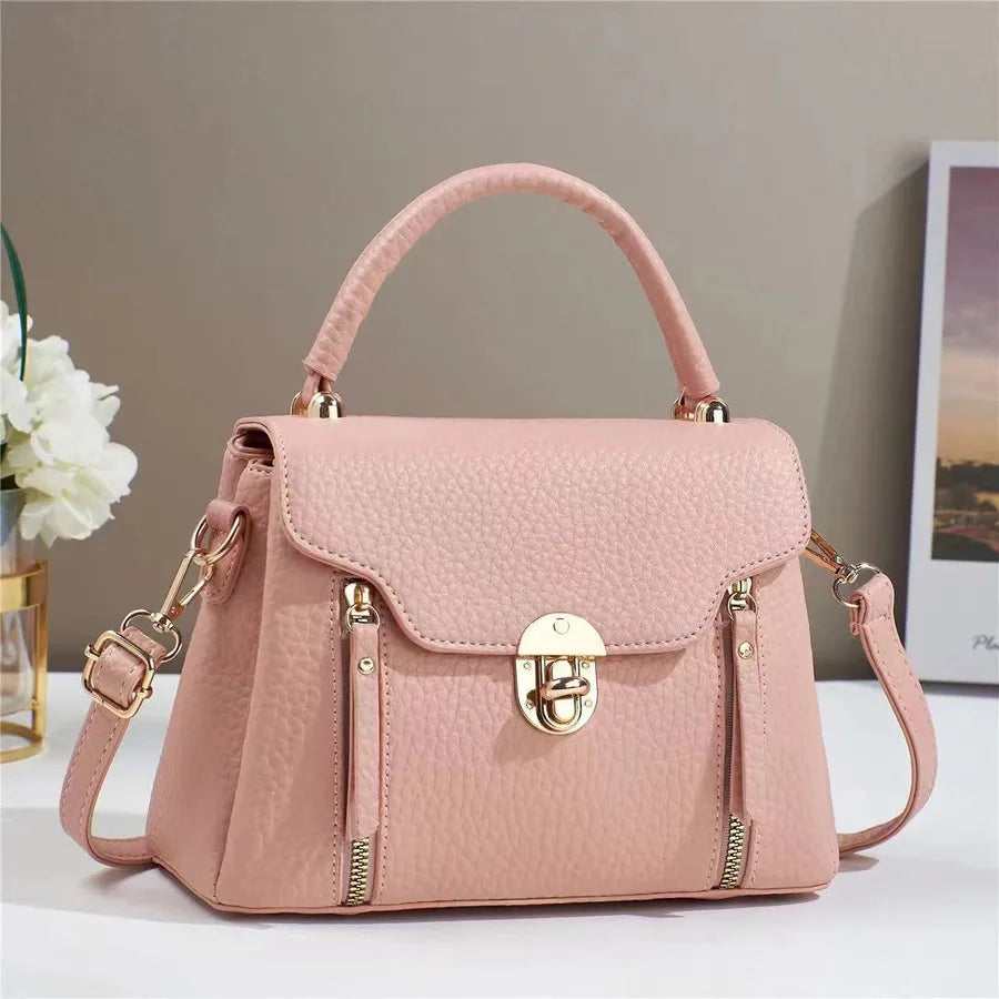 Square PU Leather Lock Clutch Crossbody Bag Pink
