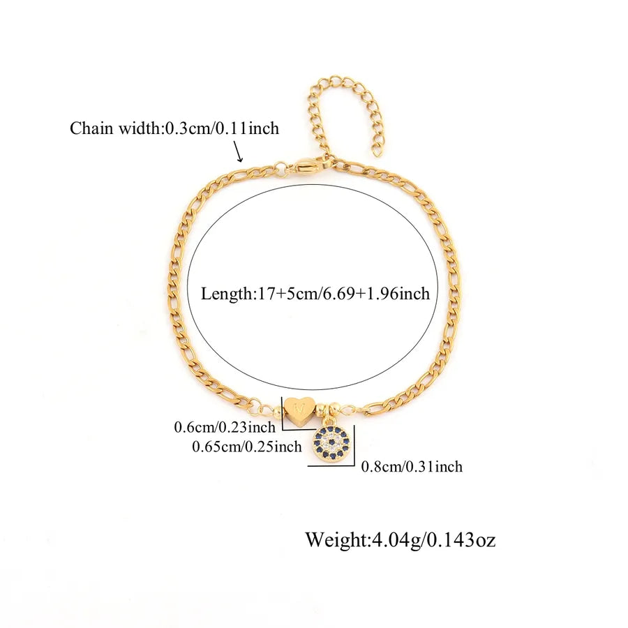 Gold Heart & Letter Charm Stainless Steel Bracelet