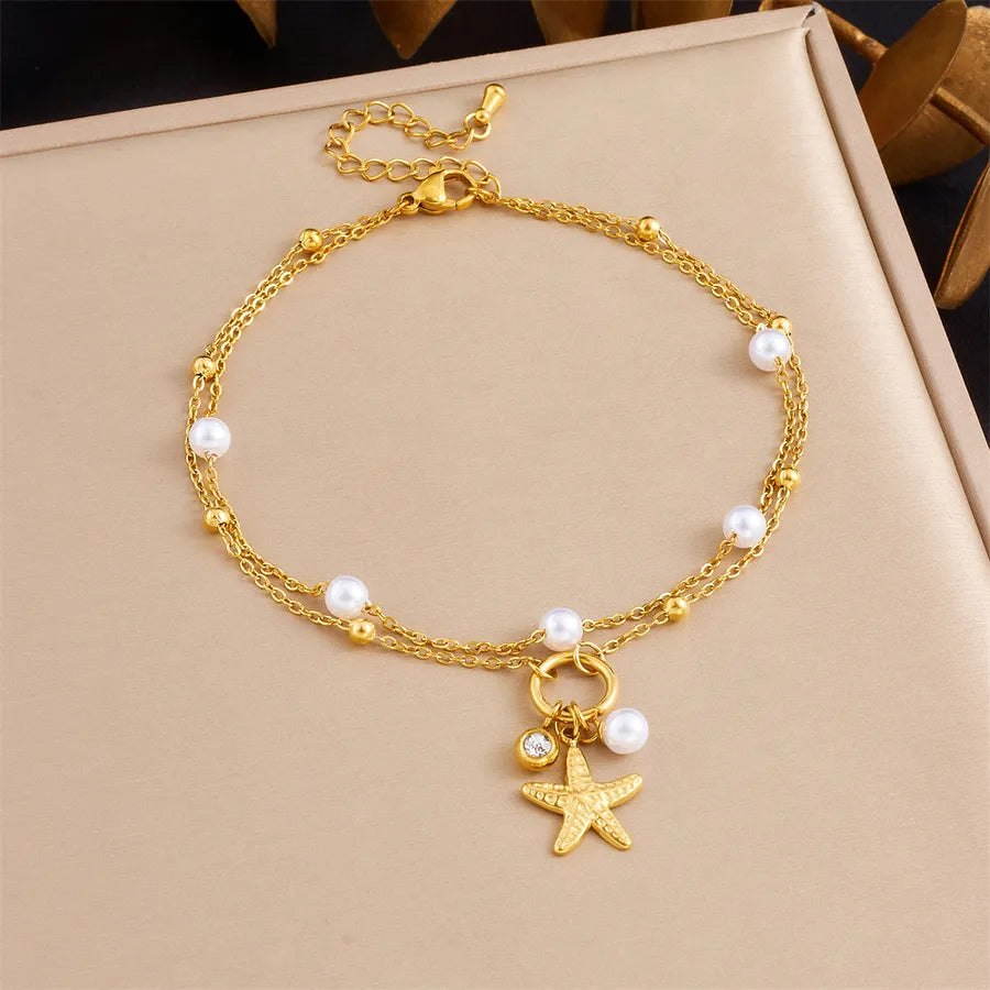 Double Layered Cherry Star Moon Anklet B1700