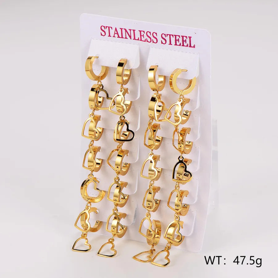 Gold Stainless Steel Star & Heart Ear Cuffs - 12 Pairs Hollow Heart