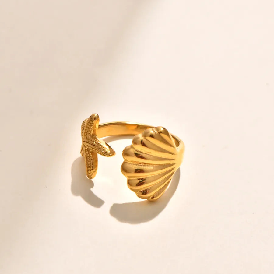 Gold Plated Pearl & Shell Ocean Motif Ring 5772901