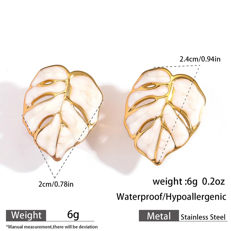 Gold Leaf Drop Earrings – Titanium Steel & Acrylic 4#