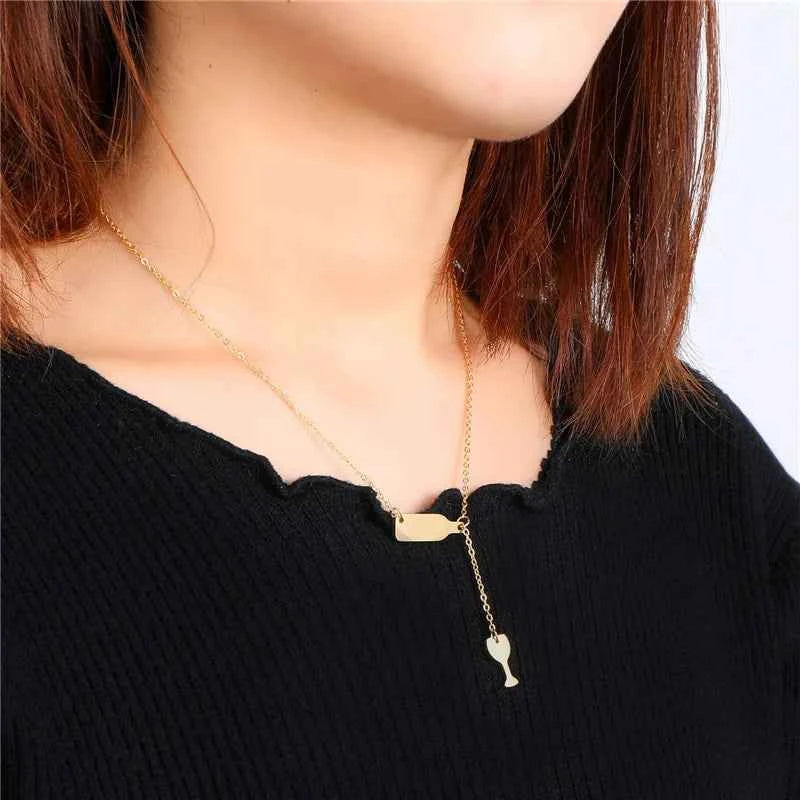 Gold Plated Geometric Bottle Pendant Necklace