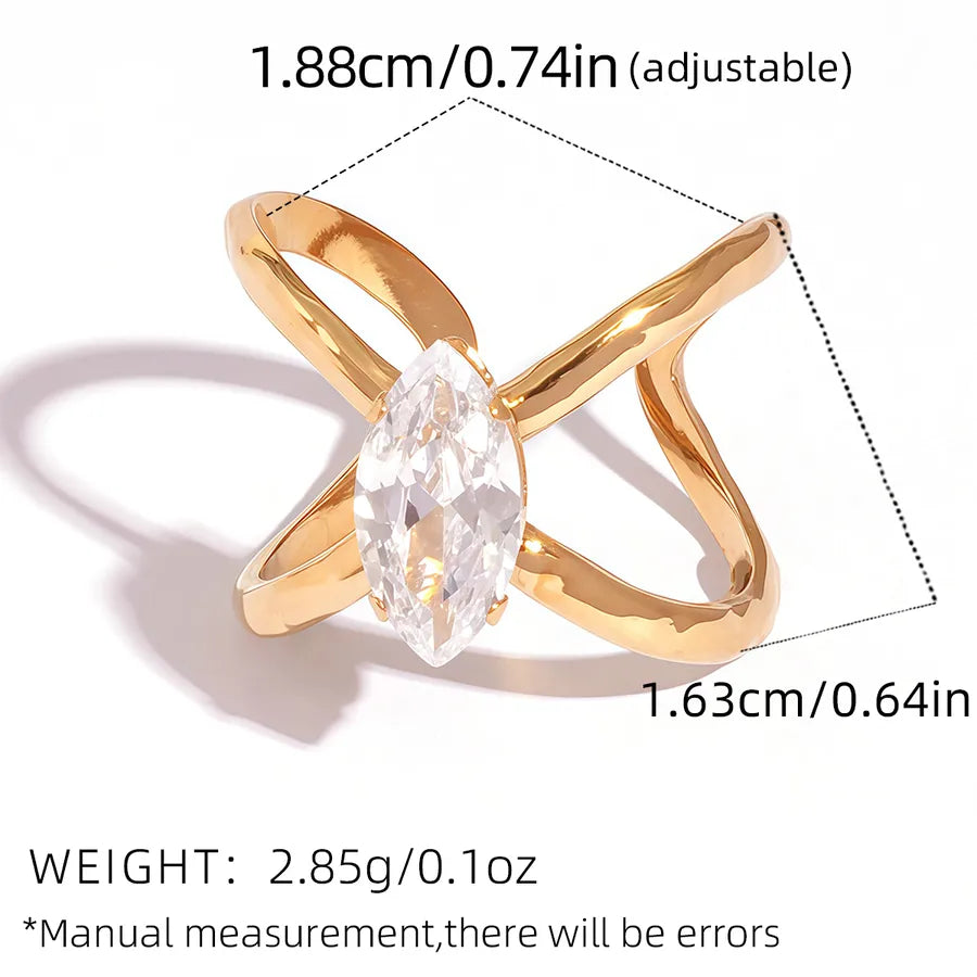 18K Gold PVD Geometric Stainless Steel Pendant adjustable Gold 1 Piece Geometric Zirconia Open Ring