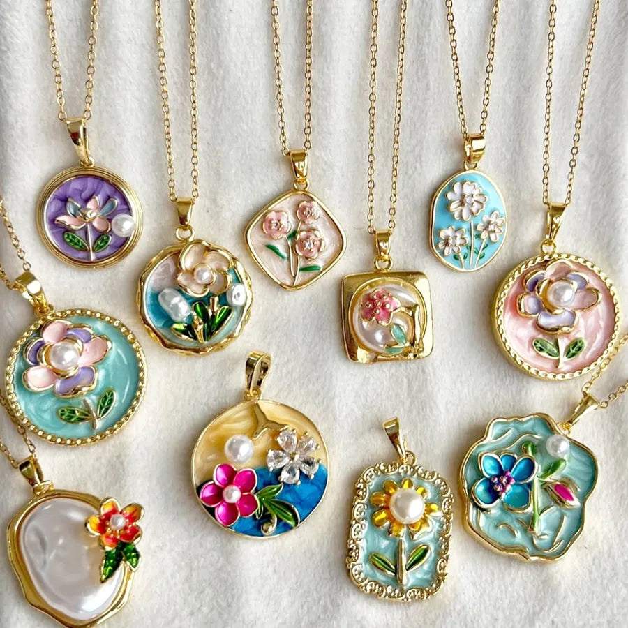 Floral Freshwater Pearl Pendant Necklace