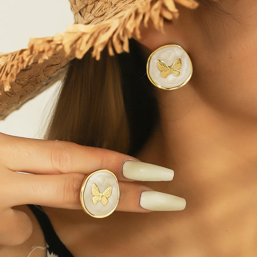 Gold Leaf Drop Earrings – Titanium Steel & Acrylic