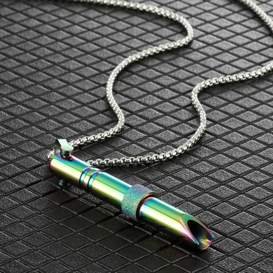 Titanium Steel Stress Relief Whistle Necklace Colorful Whistle Necklace with Rotating Beads