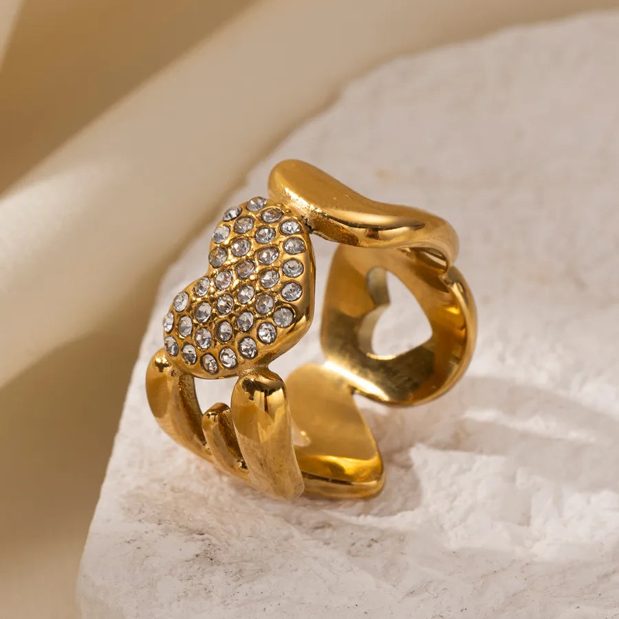 Open Heart Gold Titanium Steel Ring for Women