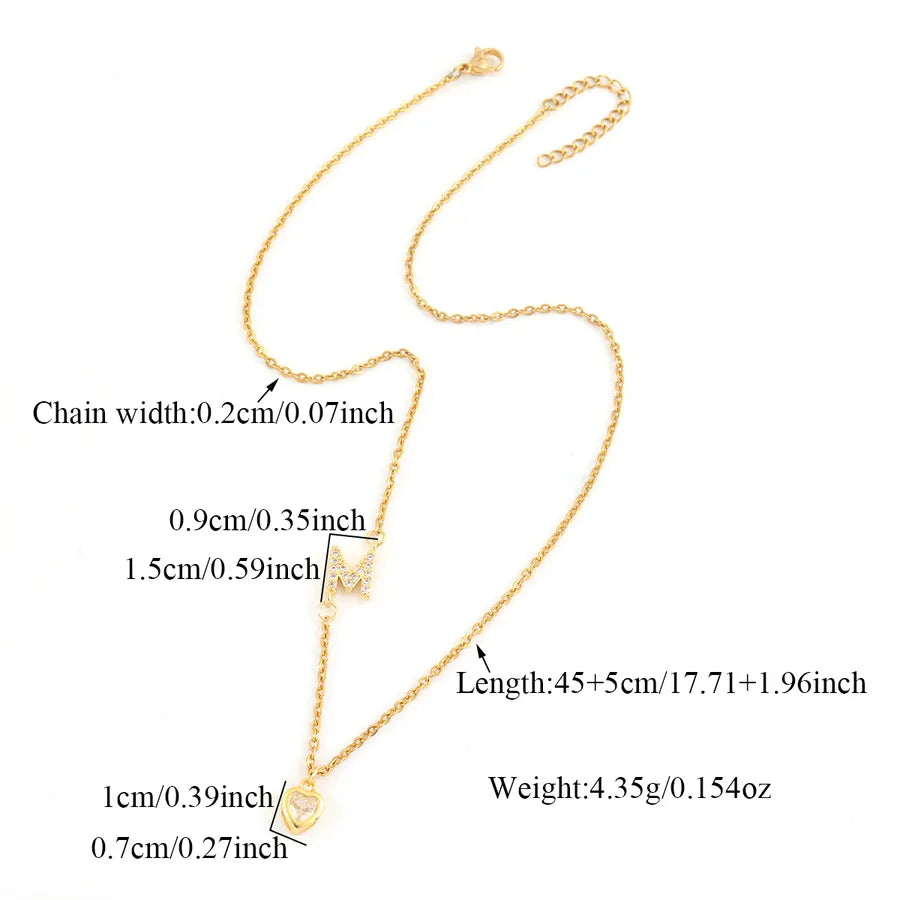 Gold Heart Letter Pendant Necklace