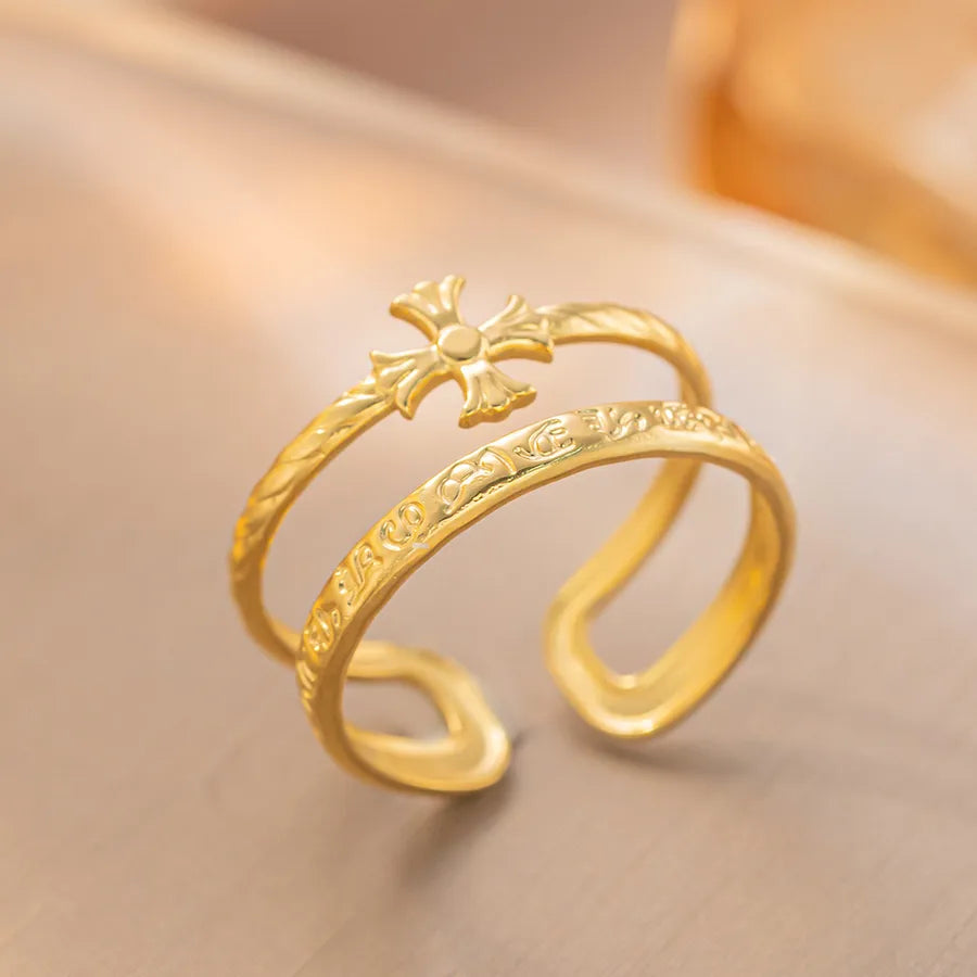 Gold Plated Geometric Titanium Steel Open Ring K105 Gold Ring Adjustable