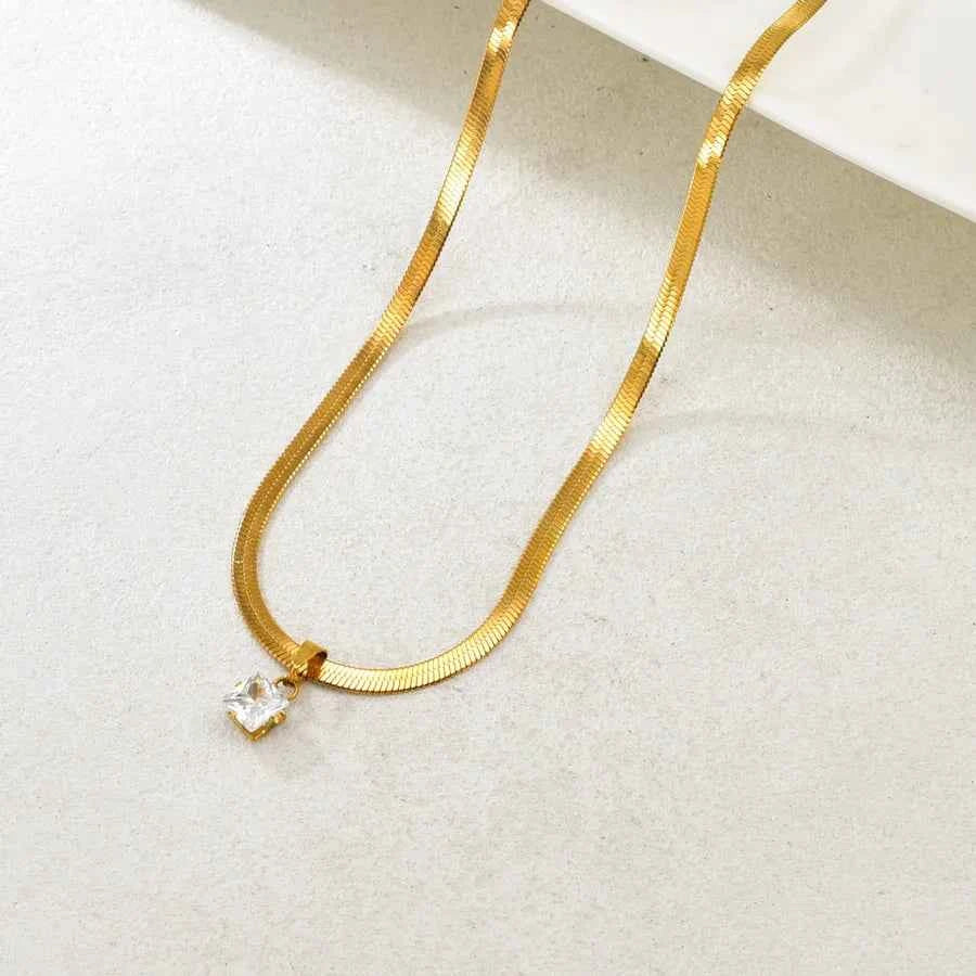 18K Gold Plated Square Zircon Pendant Necklace