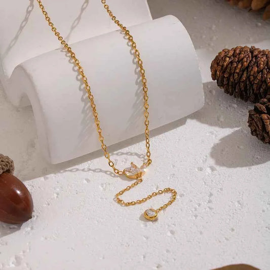 18K Gold Plated Petal Tassel Circle Necklace