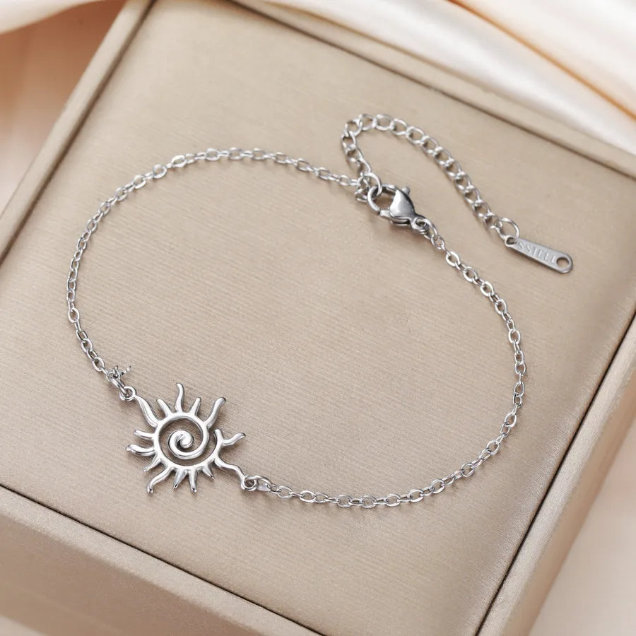 Spiral Sun Pendant Stainless Steel Bracelet