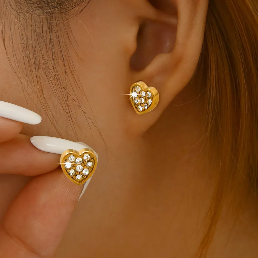 Gold Plated Heart Zircon Stud Earrings