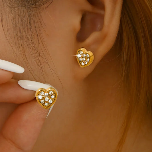 Gold Plated Heart Zircon Stud Earrings