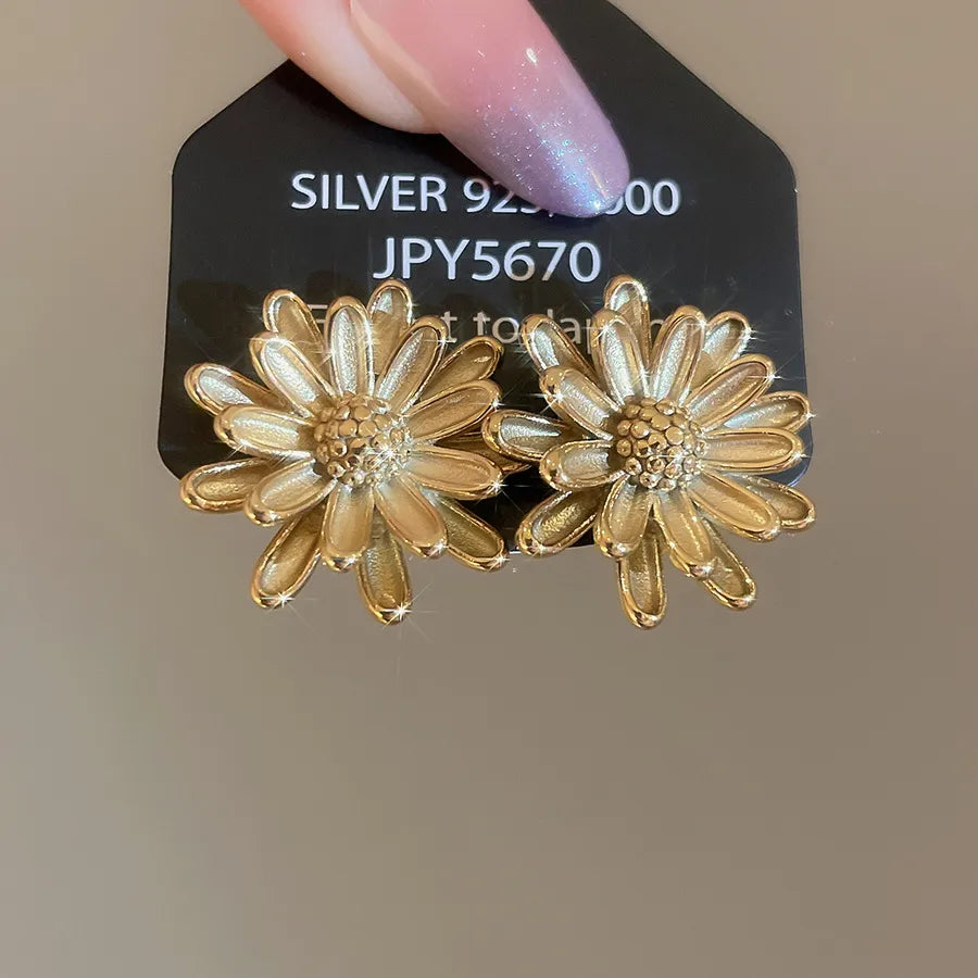 Boho Stainless Steel Flower Earrings Steel Needle - Gold - Flower