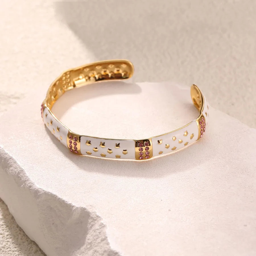 18K Gold Plated Emerald Bamboo Cuff Bracelet