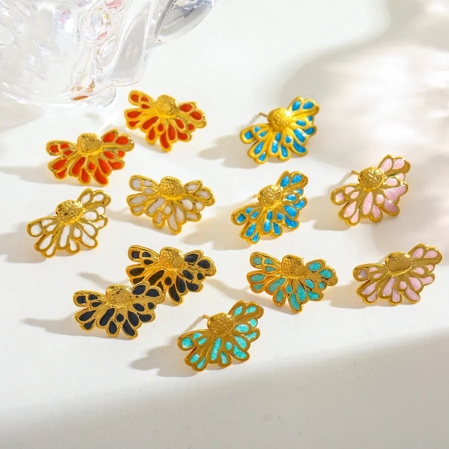 18K Gold Half Flower Stud Earrings for Women