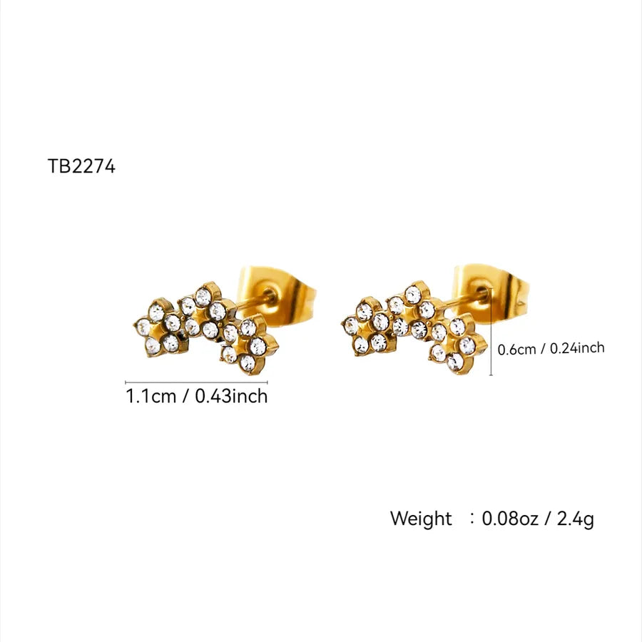 18K Gold Plated Geometric Flower Stud Earrings Three Flower Stud Earrings
