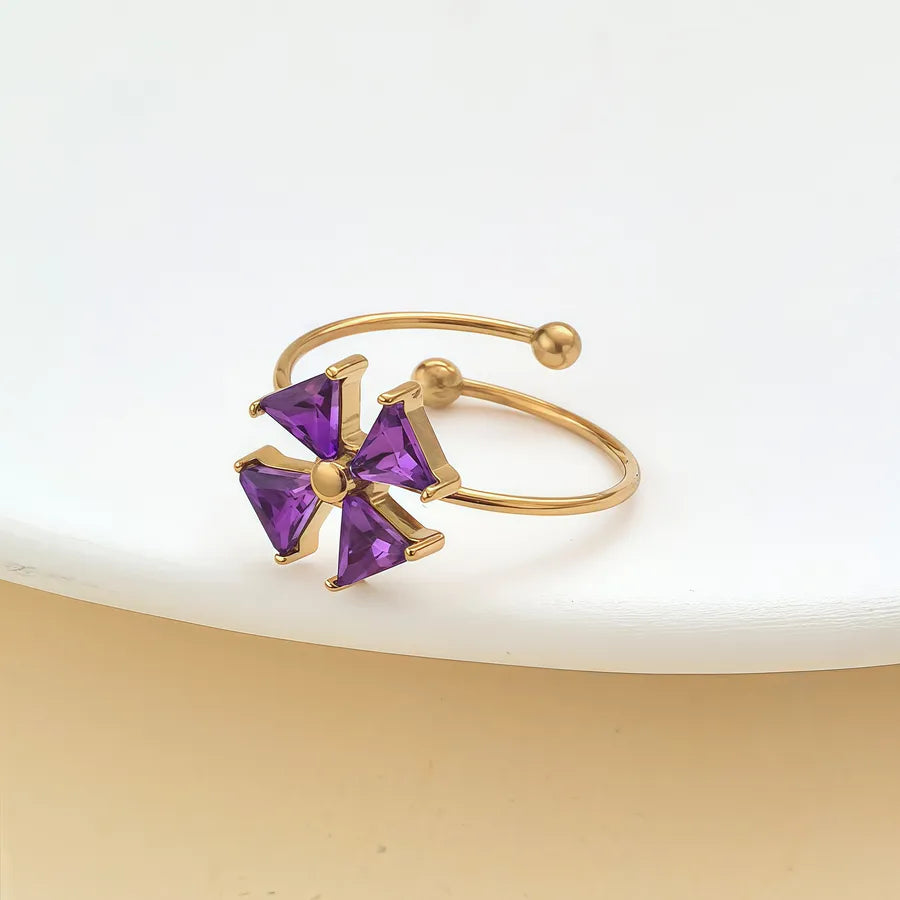 Zircon Heart & Flower Stainless Steel Ring JZ-25-09-013