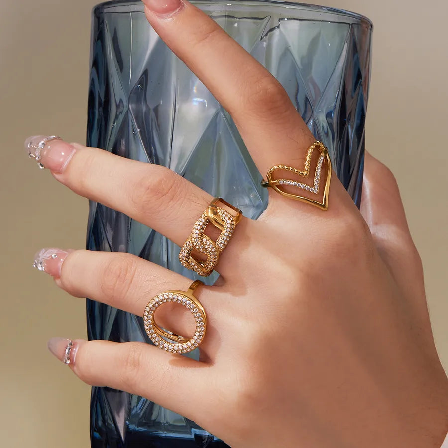 Gold Plated Geometric Zircon Ring for Women