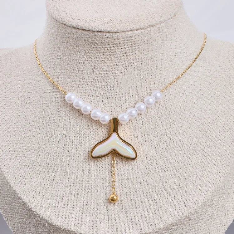 Gold Butterfly Pendant Necklace with Pearl Chain