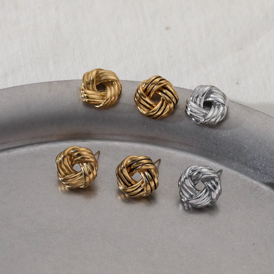 French Retro Twist Knot Stainless Steel Earrings