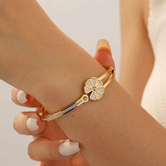 18K Gold Flower Bangle – Stainless Steel