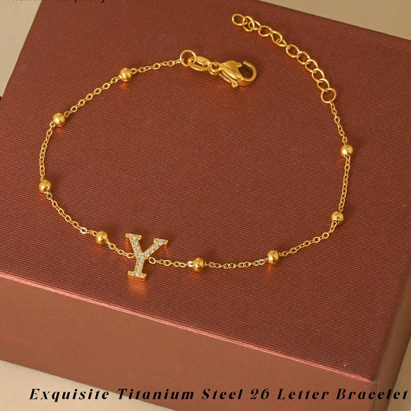 Elegant Letter Bracelet in 304 Stainless Steel Gold Letter [Y] Bracelet B0021YG