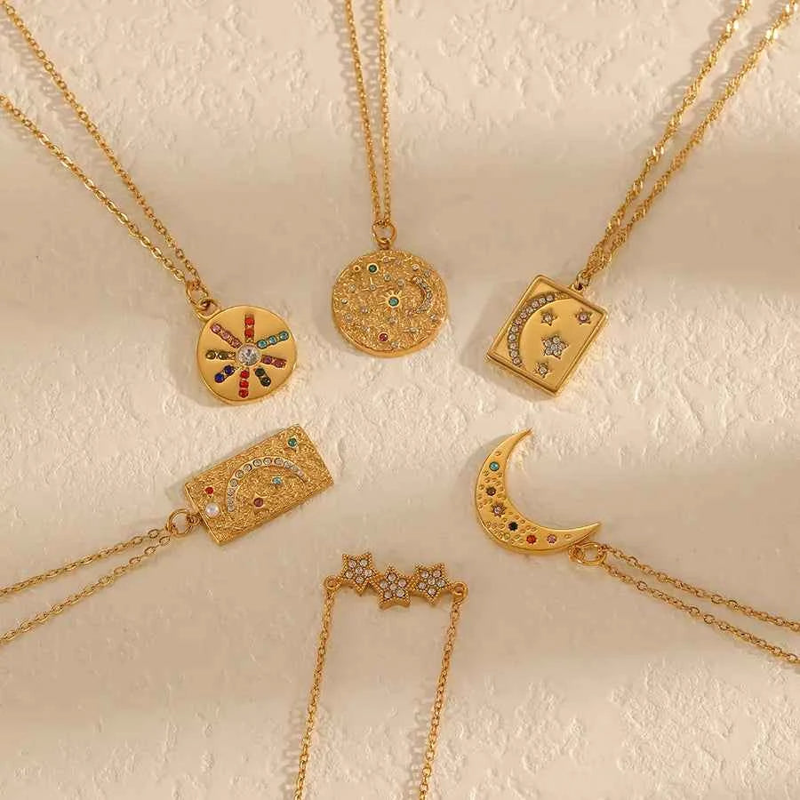 18K Gold Sun & Moon Pendant Necklace