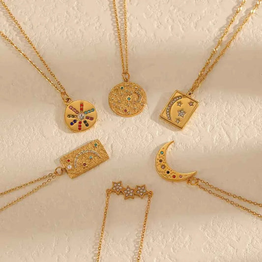 18K Gold Sun & Moon Pendant Necklace